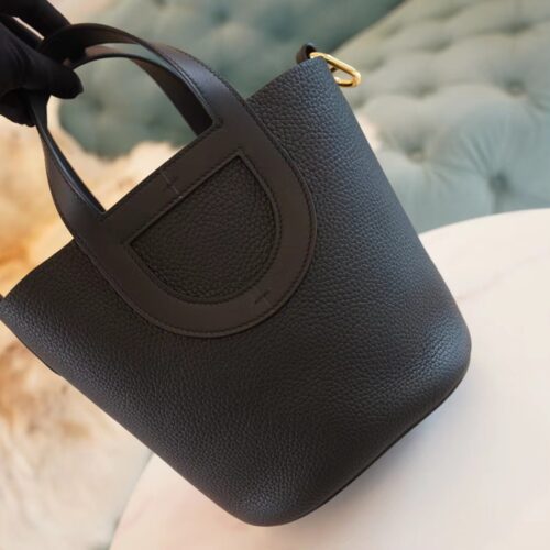 Full Handmade Hermes CK89 Black In The Loop18CM Clemence Leather Gold Hardware