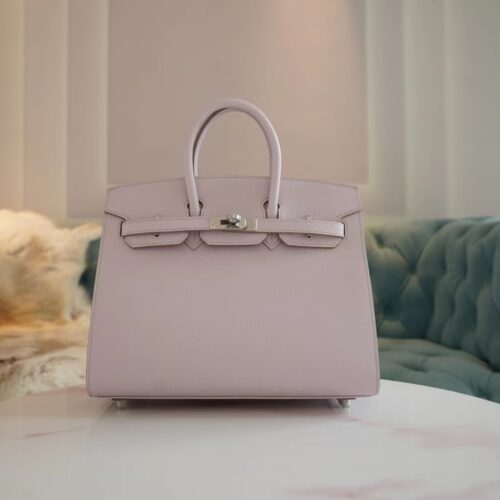 Fashion Hermes Birkin 25CM 09 Mauve Pale Epsom Leather Silver Hardware