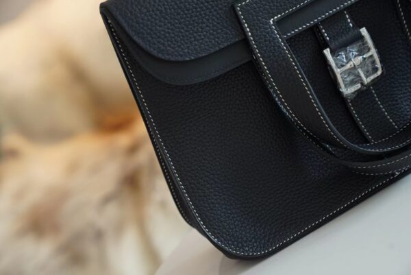 71a12be6d394ce0 Wholesale Hermes Halzan 31CM CK89 Black / White Stitches Clemence Silver Hardware