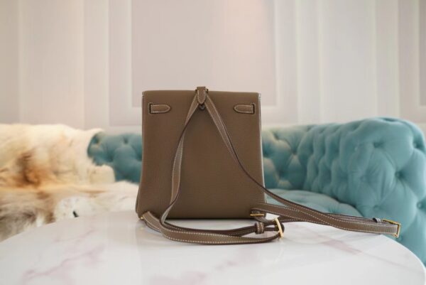 71ddfc7f3aaea75 New God Factory Bags Hermes C18 Gris Etoupe Clemence Leather Kelly Ado Backpack22cm Gold Hardware