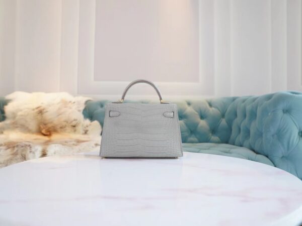 720a54fde9d81f4 God Factory Bags Hermes Mini Kelly Two 19CM C80 Pearl Grey Matt Alligator Crocodile Gold Hardware