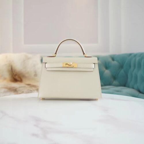God Factory Bags Hermes C10 Craie Epsom Leather Mini Kelly II 19CM Gold Hardware