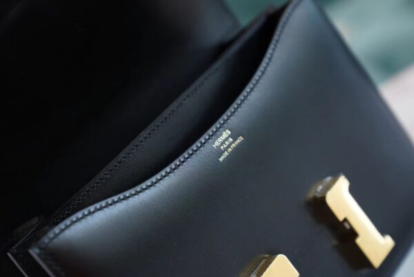 734f78cd19ff055 Full Handmade Hermes Constance Bag19CM CK89 Black Box Leather Gold Hardware