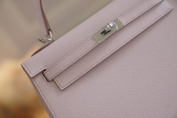 734f7a4ca831afc New Arrival Hermes Kelly 25CM 09 Mauve Pale Epsom Leather Silver Hardware