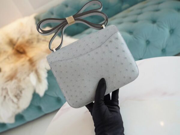 73dd0acdbb83099 God Factory Bags Hermes Constance19CM Shoulder Bag 8U Blue Glacier Ostrich Skin Silver Hardware