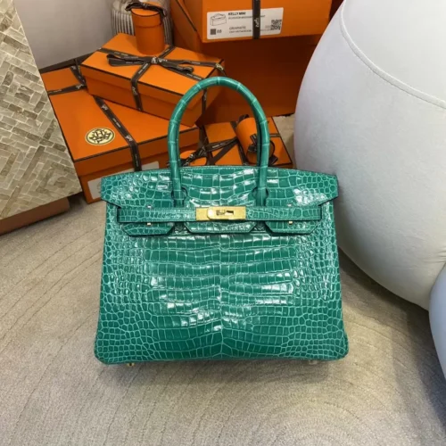 UK London Hermes Shiny Porosus Crocodile Birkin 30CM O6 Vert Jade Gold Hardware