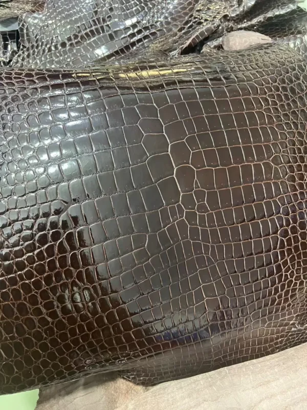 Shiny Porosus Crocodile Leather 41 Havana Hermes Bag Special Order