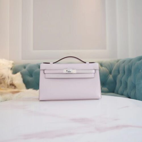 Sale Hermes Mini Kelly Pochette22cm 09 Mauve Pale Swift Leather Silver Hardware