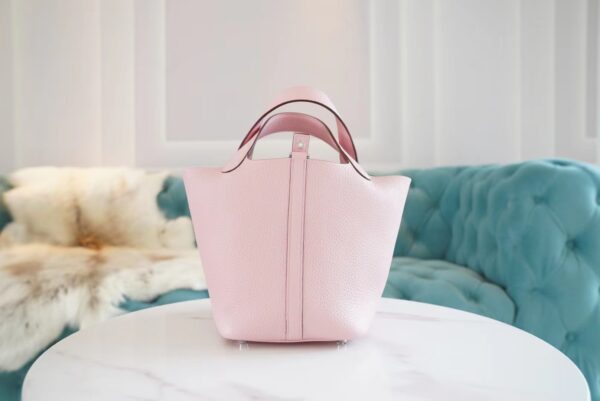 74767b55fb59dd3-1 Full Handmade Hermes Picotin Bag18CM 3Q Rose Sakura Clemence Leather Silver Hardware