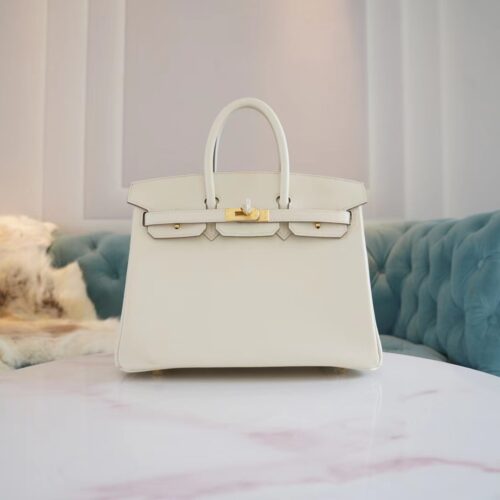 Full Handmade Hermes Birkin Bag25CM CC10 Craie Jonathan Leather Gold Hardware