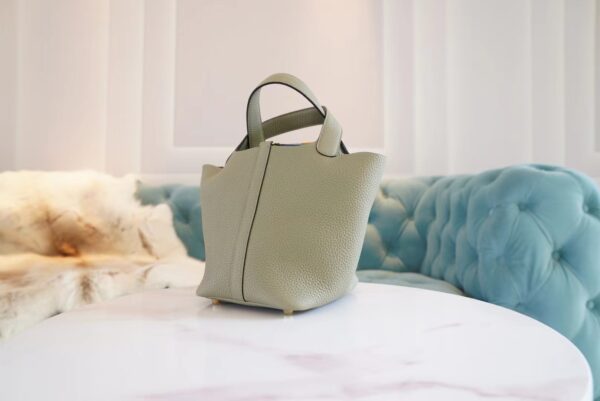 74f4db83f8e38ea Full Handmade Hermes Picotin18CM Q1 Sauge Clemence Leather Gold Hardware