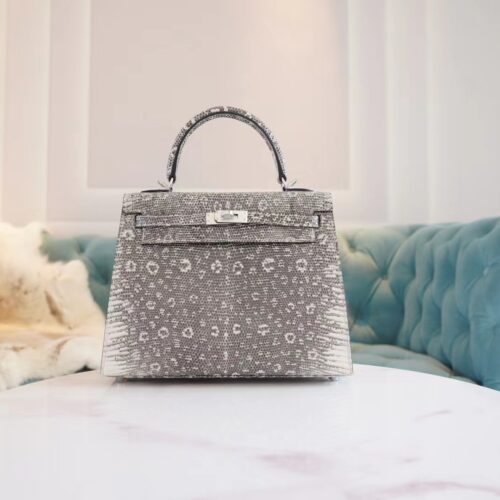 God Factory Bags Factory Hermes Kelly 25CM Ombre Lizard Leather Women’s Bag Silver Hardware