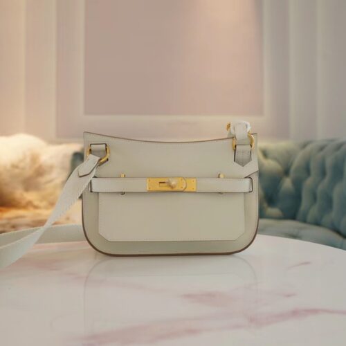 Hand Stitching Hermes Jypsiere Mini Mushroom White Swift Leather Gold Hardware