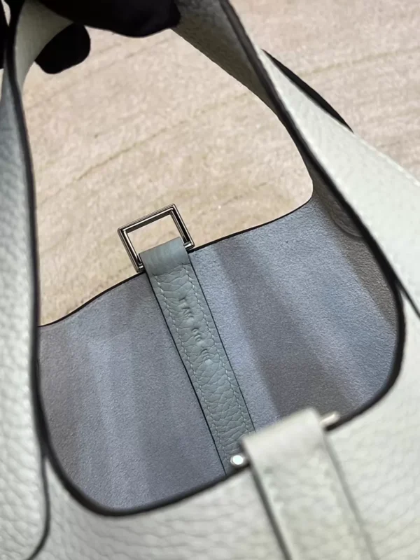 77b34825ee74986-jpg Handmade 0W Gris Neve Clemence Leather Picotin Bag 18CM Silver Hardware