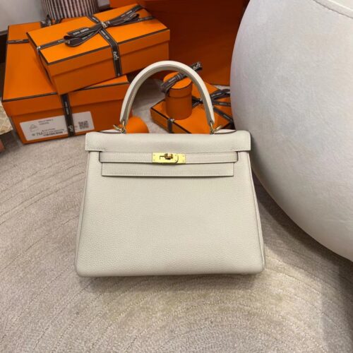 Hong Kong Hermes Kelly 25CM Togo Leather CK10 Craie Gold Hardware