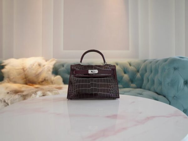784196ce0fdd277-1 Hermes Mini Kelly 19CM HCP Shiny Alligator 57 Bordeaux Silver Hardware