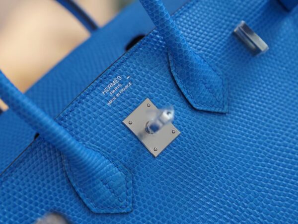 78770a52f57866f God Factory Bags Hermes Lizard Leather Birkin 25CM 7W Blue Izmir Silver Hardware