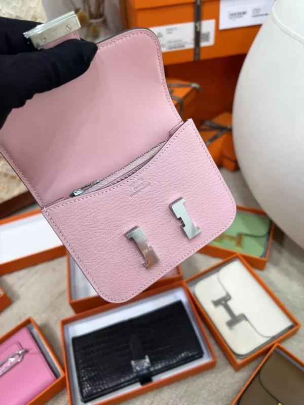 78ff14c52e01d11-jpg Hermes 3Q Rose Sakura Chevre Leather Constance Slim Card Bag Silver Hardware