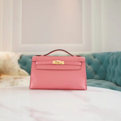 God Factory Bags Hermes Kelly Pochette22cm K4 Rose D’ete Swift Leather Gold Hardware
