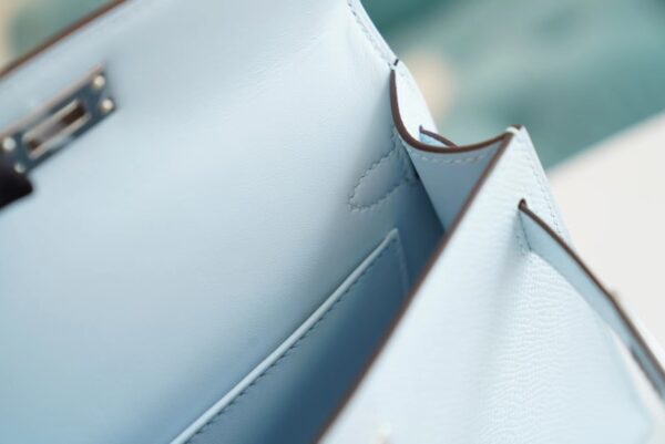 7959c8d636db611 Hermes Handmade Boutique T0 Blue Brume Epsom Leather Mini Kelly19CM Silver Hardware