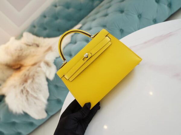 79b47b7dcf8cec6 God Factory Bags Hermes 9O Naples Yellow/8L Beton Inner Chevre Leather Mini Kelly19CM