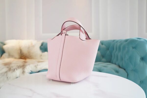 7bb0943890acc94 Full Handmade Hermes Picotin Bag18CM 3Q Rose Sakura Clemence Leather Silver Hardware