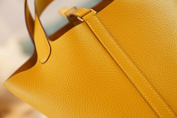 7bb57be416c8150 God Factory Bags Factory Hermes Picotin Bag18CM 9D Amber Clemence Leather Silver Hardware