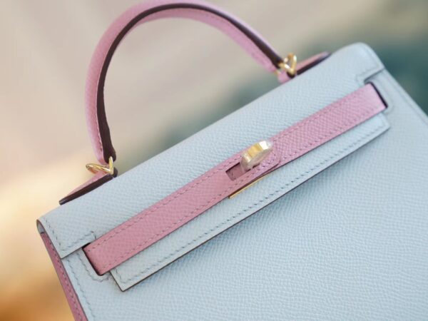 7c3f76d80aeae73 God Factory Bags Hermes Mini Kelly19CM T0 Blue Brume & X9 Mauve Sylyestre Epsom Leather