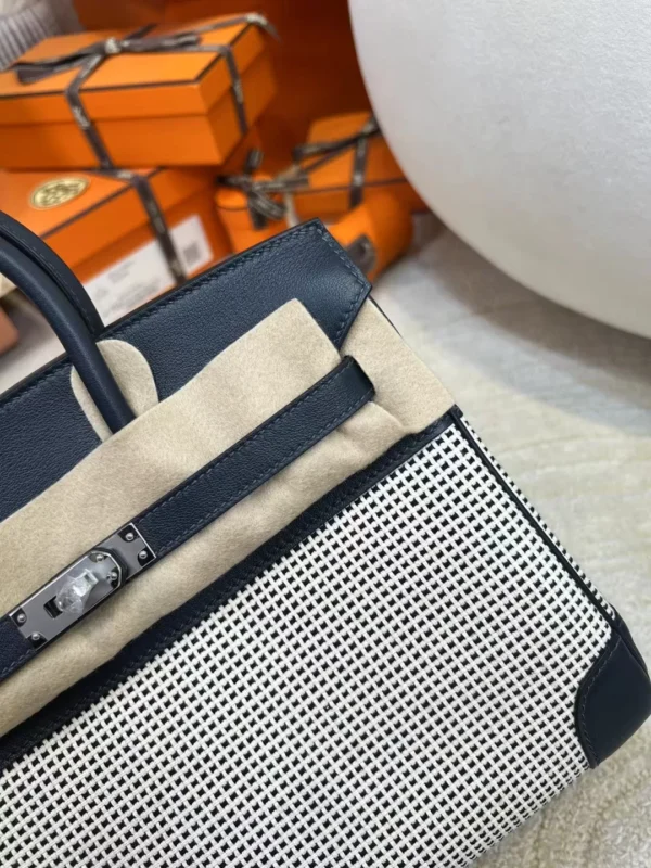 7c83e5cf7ac0e7d-jpg Full Handmade Caban Toil Canvas / Leather Birkin Bag 25CM Silver Hardware
