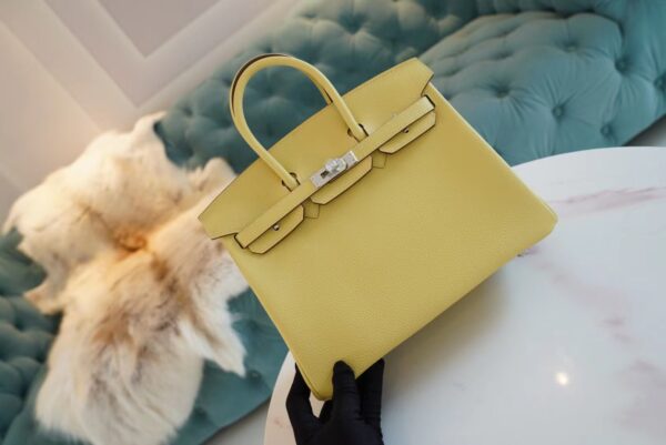 7d0a98683683b36 Full Handmade Hermes Birkin Bag25CM 1Z Jaune Poussin Togo Leather Silver Hardware