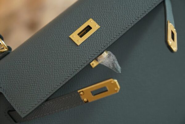7dd9fc2b3399192 Full Handmade Hermes CK63 Vert Amande Kelly 25CM Epsom Leather Gold Hardware