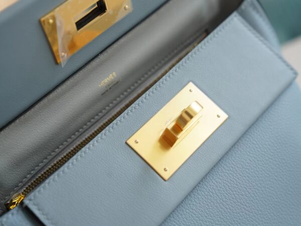 803aaa1ba09dccb New Hermes Evercolor Mini Kelly 2424 Blue Lin / Gris Mouette Inner Gold Hardware
