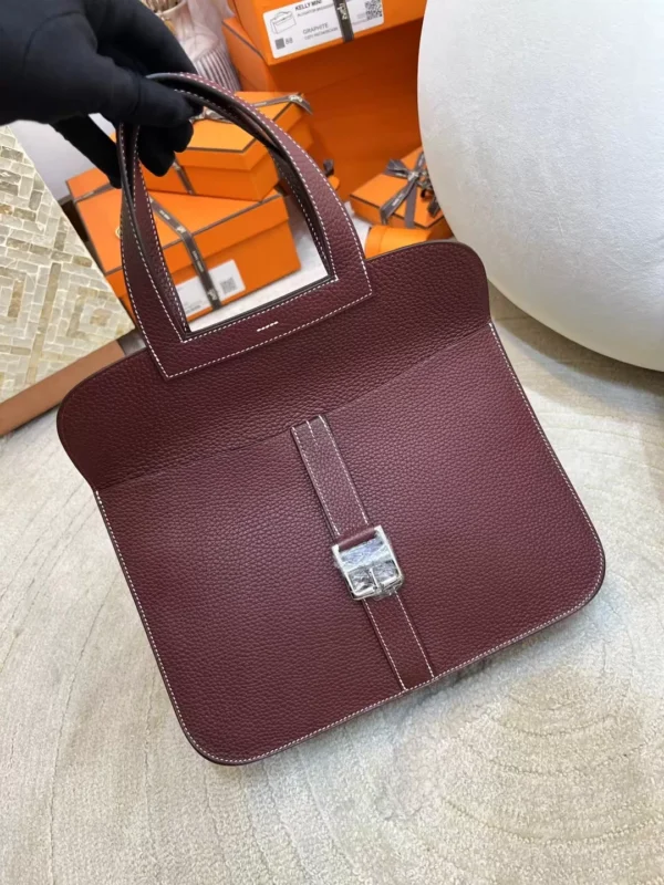 8048f8868adc35d-jpg Full Handmade Clemence Leather Halzan 31CM CK55 Rouge H Silver Hardware