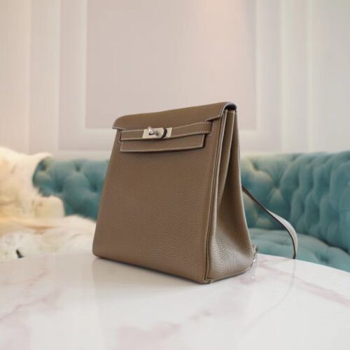 God Factory Bags Factory Hermes Kelly Ado Backpack22cm C18 Gris Etoupe Clemence Leather