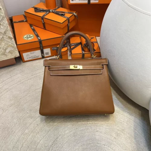 Heremes Shop Fauve Barenia Leather Kelly 25CM Gold Hardware