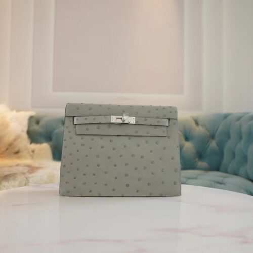 Canada Ottawa Hermes Kelly Danse 22CM KK Ostrich 8U Blue Glacier Silver Hardware