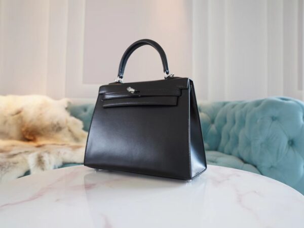 8216fb1b9c96a13 Wholesale Hermes Kelly25CM CK89 Nior Box Leather Women’s Bag Silver Hardware