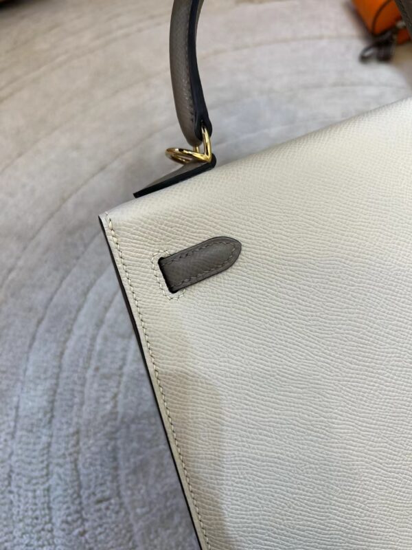 82eab4ddaf5f857 Hermes Kelly Sellier 25CM 10 Craie/ M8 Gris Asphalt Epsom Gold Hardware
