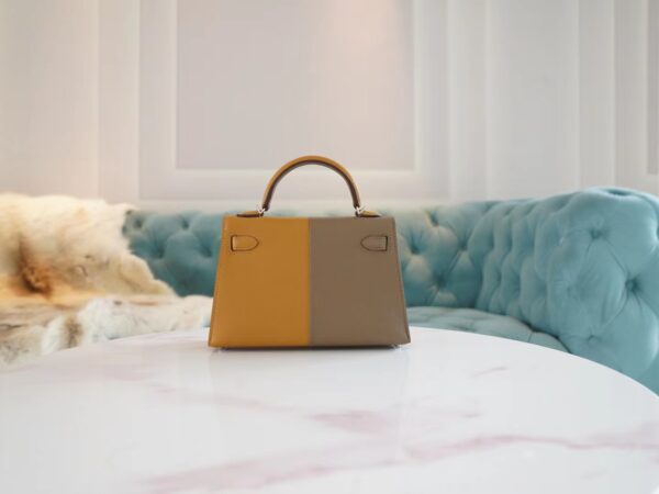 8405ef779124cef Hermes Mini Kelly19CM Sesame/Gris Etoupe/Dark Blue inner Epsom Leather