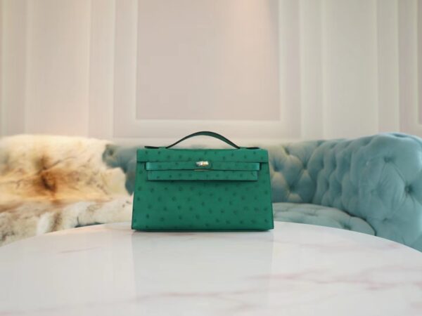 8454b063c0bcdbf-1 Fashion Hermes Kelly Pochette22cm U4 Vert Vertigo KK Ostrich Leather Gold Hardware