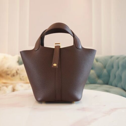 God Factory Bags Factory Hermes 0G Rouge Sellier Clemence Leather Picotin18CM Gold Hardware