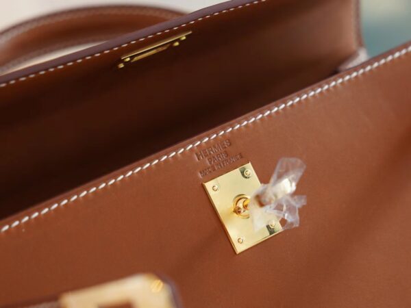 84a2b6f7f0c1956 Full Handmade Hermes Fauve Barenia Kelly Sellier 25CM Women’s Bag Gold Hardware