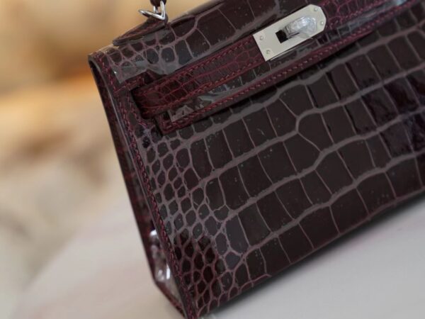 853418a94fecac0 Hermes Mini Kelly 19CM HCP Shiny Alligator 57 Bordeaux Silver Hardware