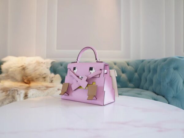 855b43da96d3744 Full Handmade Hermes X9 Mauve Sylyestre Epsom Leather Kelly Doll Picto Silver Hardware