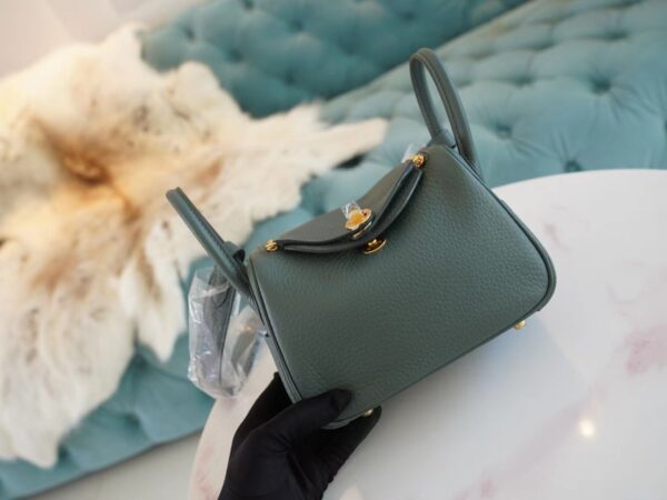861961dd9e33e4b-1 God Factory Bags Hermes Factory 63 Vert Amande Clemence Leather Mini Lindy19CM