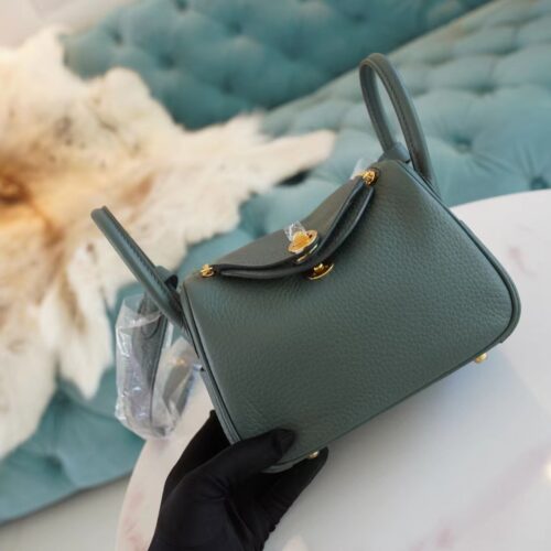 God Factory Bags Hermes Factory 63 Vert Amande Clemence Leather Mini Lindy19CM