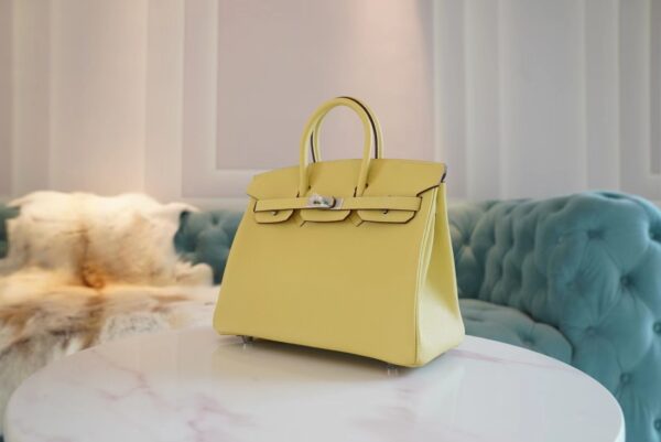 86e0ee4931939f0 Full Handmade Hermes Birkin Bag25CM 1Z Jaune Poussin Togo Leather Silver Hardware