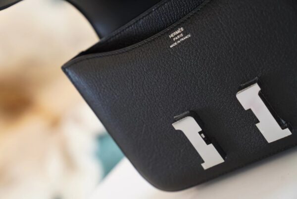 87bc537c5d112e5 God Factory Bags Hermes Factory CK89 Black Chevre Leather Constance 19CM Silver Hardware