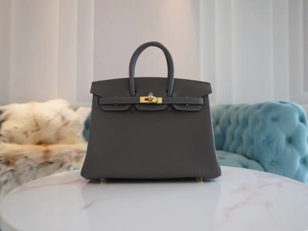 887a932a7f985ab-1 Full Handmade Hermes Birkin 25CM 8F Etain Togo Leather Gold Hardware