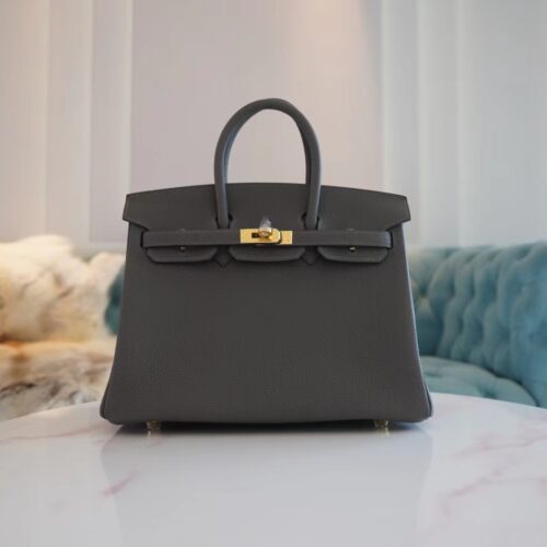 Full Handmade Hermes Birkin 25CM 8F Etain Togo Leather Gold Hardware